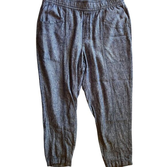 Old Navy Womens Blue Linen Pull On Crop Pants Size PM Pockets Coastal Lounge - Picture 1 of 7